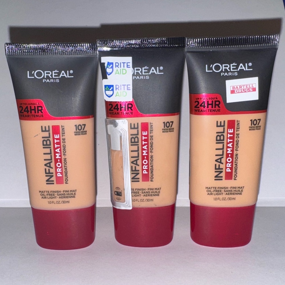 x3 ~ L'OREAL INFALLIBLE Pro-Matte Foundation ~ MATTE Finish ~ 107 FRESH BEIGE x3